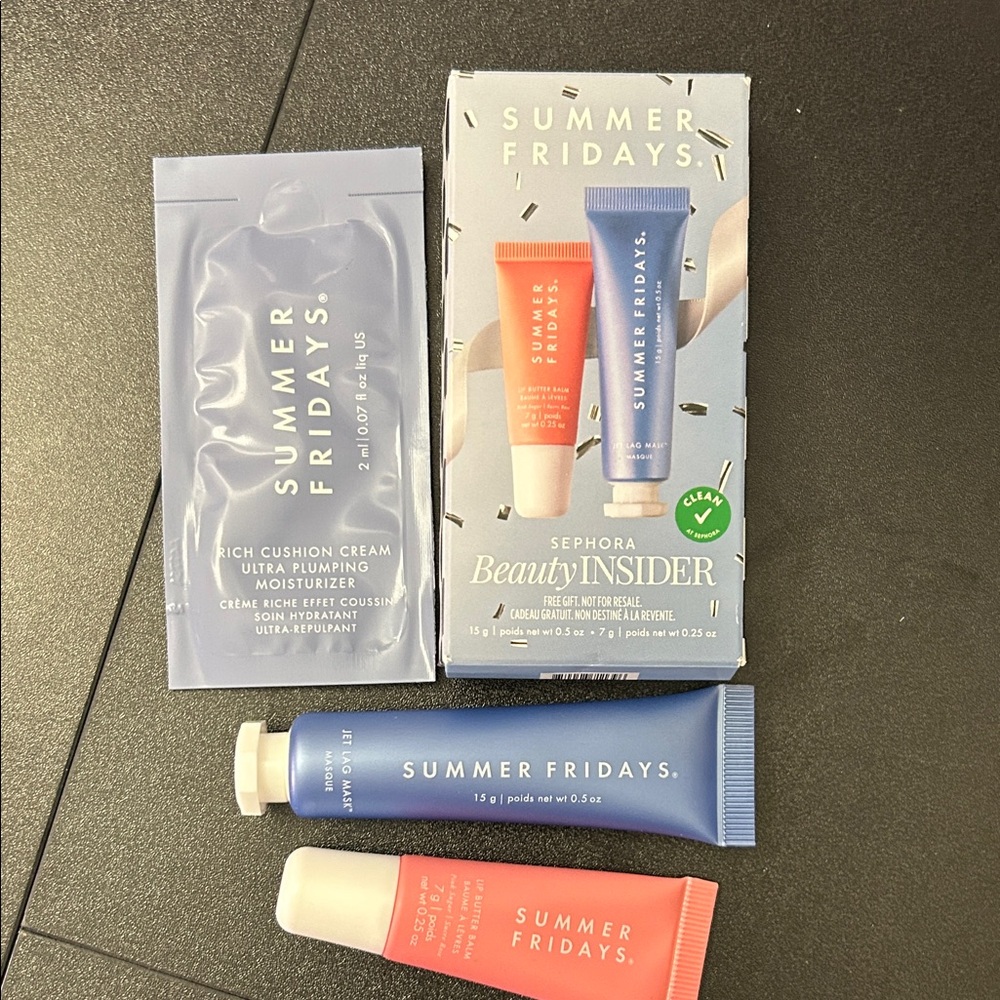 Summer Fridays Beauty Set with Blue and Pink Packaging